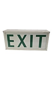 Practical period emergency exit sign, green backlit lettering