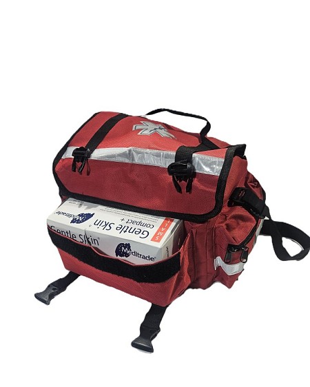 Red Paramedic Bag Dressed With Stethoscope + Ambu Bag + Soft Dressing