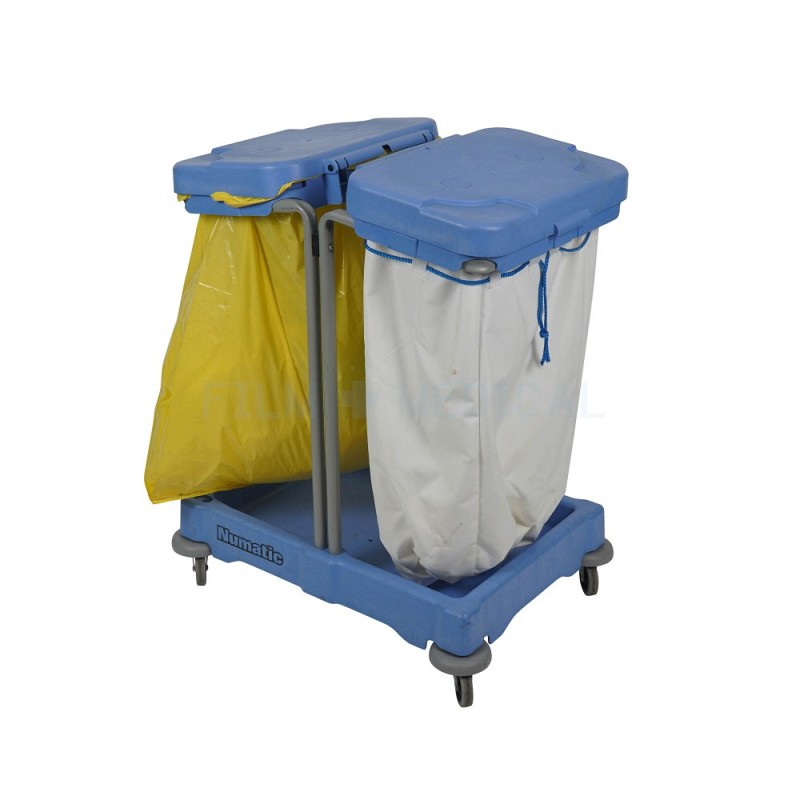 Blue Double Bin Janitors Trolley 