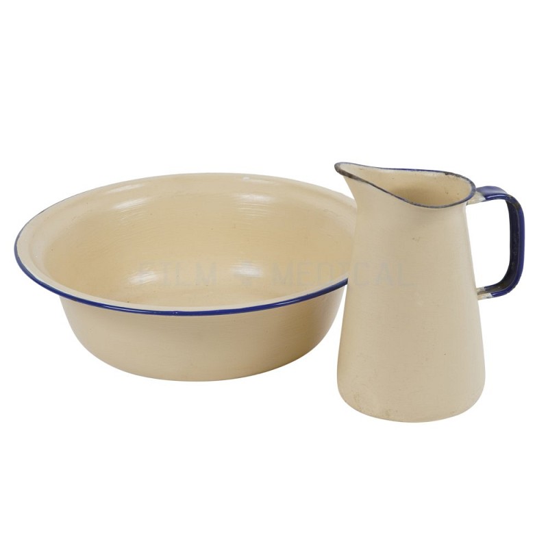 Enamel Cream Painted Jug & Bowl Set