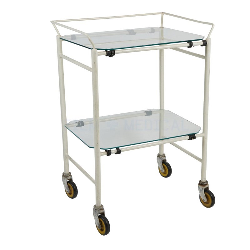 Period Cream Square Trolley 2 Glass Shelves 