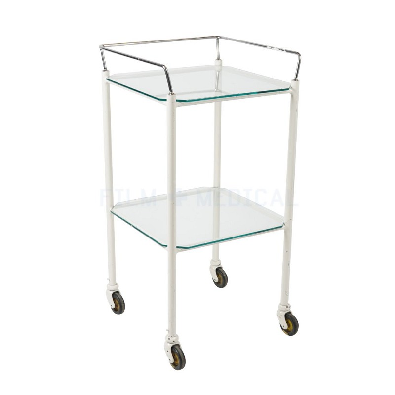 Period Cream Square Trolley With Rail, 2 Glass sheves