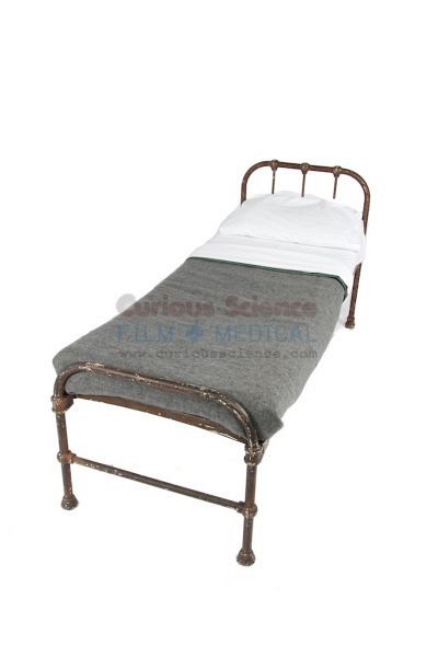 Period Hospital Bed with Grey Linen Set
