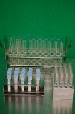 Test Tube Racks with Test Tubes and Phials