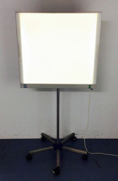 Light box on wheeled stand.